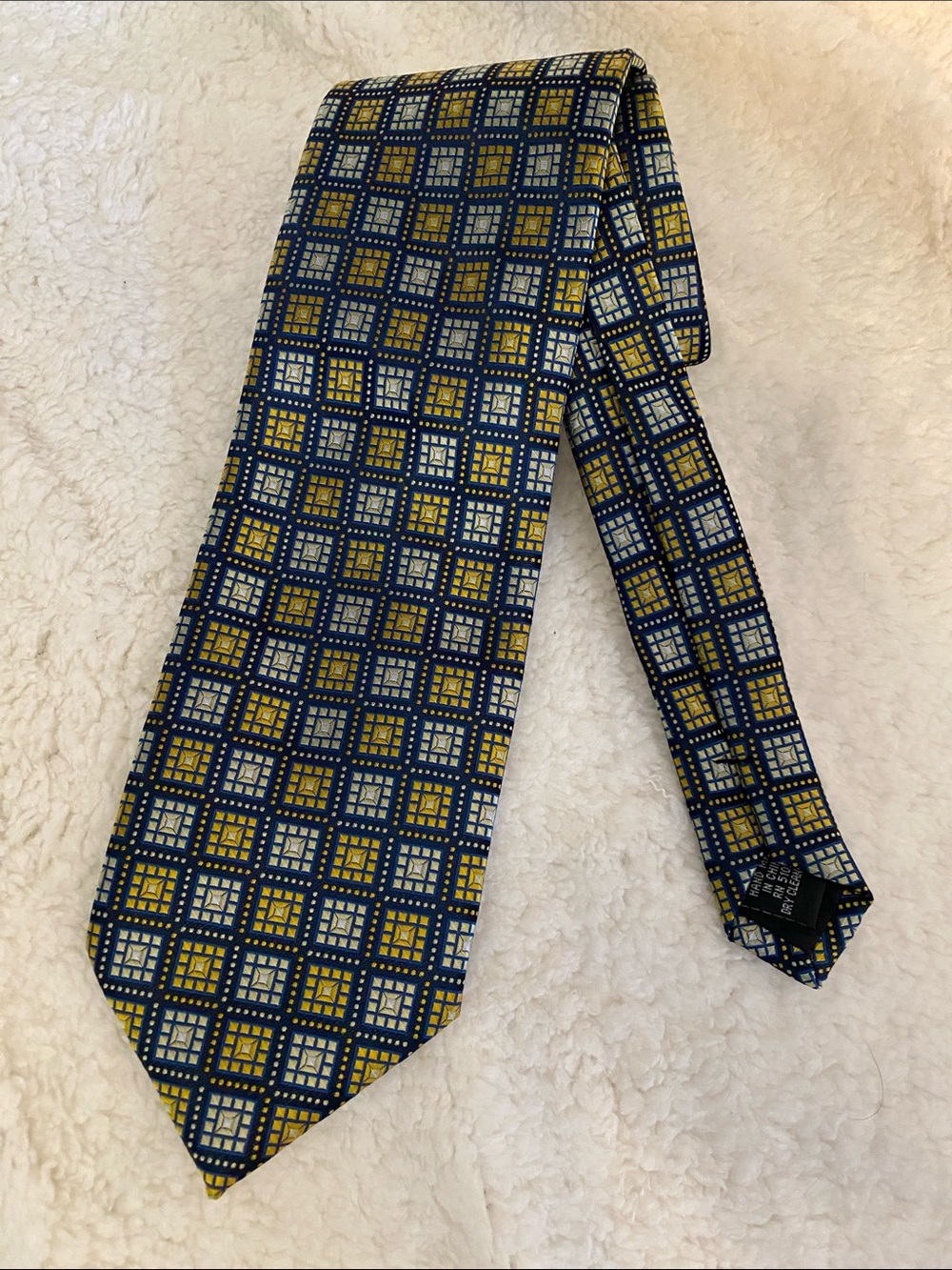 Stafford Navy, Gold and Gray Square Pattern Silk Tie